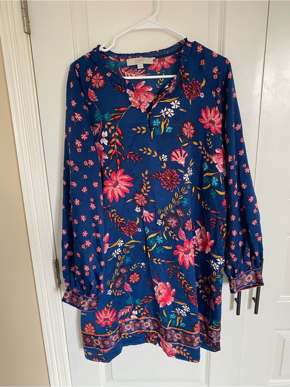 LOFT Navy Floral Long-Sleeve Tunic Dress